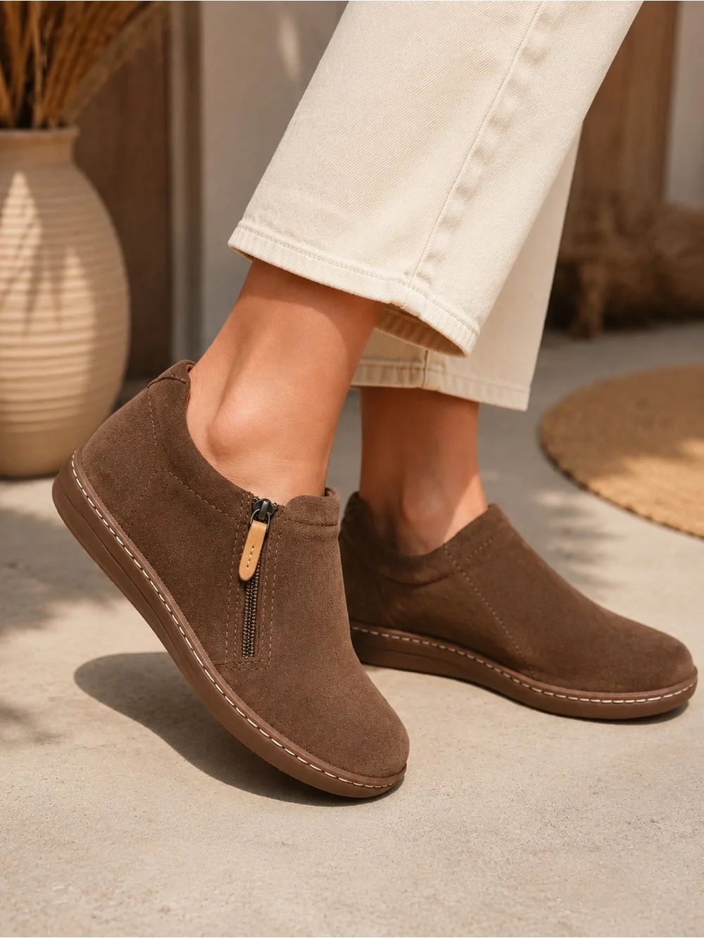 Clarks Brown Suede Ankle Booties with Side Zip